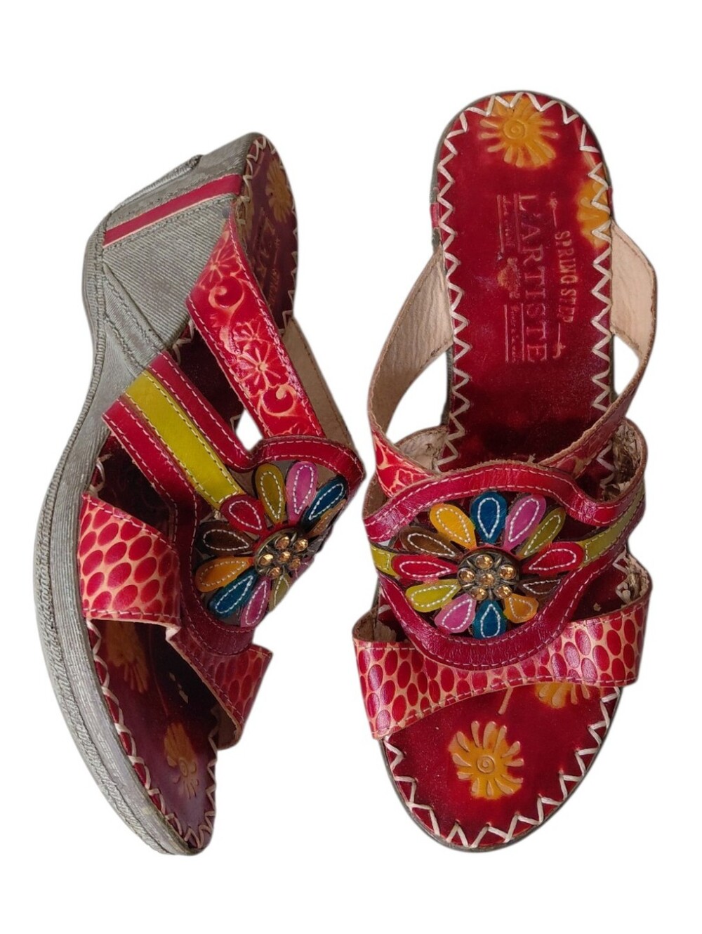 L'ARTISTE Pink Floral Embellished Leather Slide Sandals Size 8